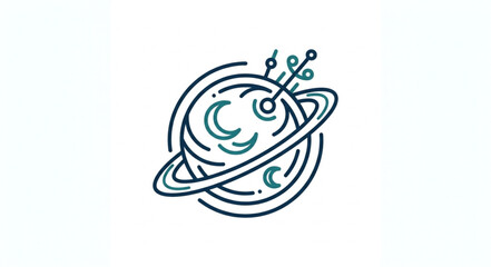 Abstract Planet with Rings and Antennae Icon. © Dersa