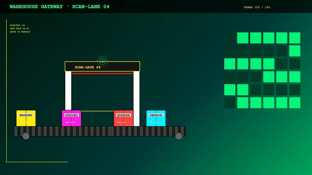 Automated logistics system with smart container tracking efficiently scans colorful parcels on a conveyor belt, providing real time data for modern warehouse operations and supply chain management.