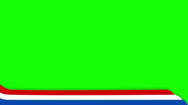 Dutch flag lower third animation with red white and blue banner on green screen background. Patriotic Netherlands in out motion transition overlay.