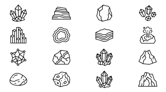 Collection of geological rock and mineral icons.