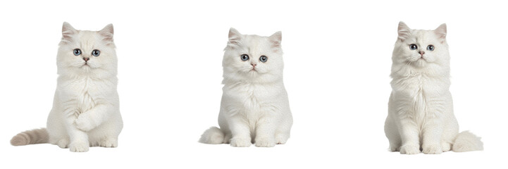Adorable Fluffy White Kitten Sitting Set Isolated on Transparent Background, Cute Domestic Cat PNG Collection © khan saib