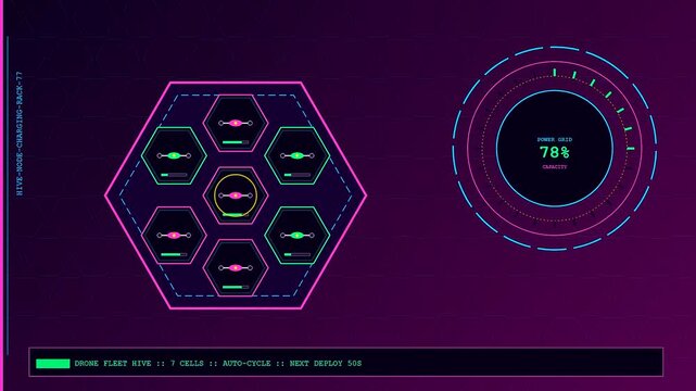 A sophisticated Drone Delivery Network interface displaying real time power metrics and autonomous fleet charging cycles within a high tech digital monitoring system.