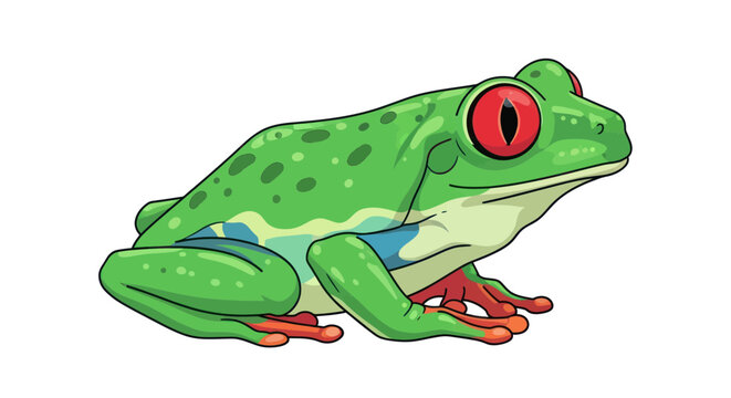 Vibrant Red-Eyed Tree Frog Isolated on White Background