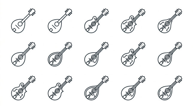 Collection of Mandolin Instruments in Sketch Style.