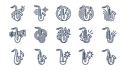 Collection of Saxophone Icons and Symbols for Music. © Gerda