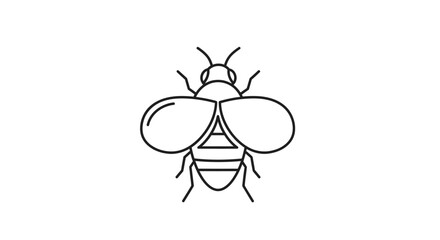 Fototapeta premium Simple outline drawing of a bee icon with wings and striped body, black and white vector illustration, minimalist style.