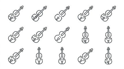 Collection of Violin Icons in Various Poses and Styles. © Fetsasa