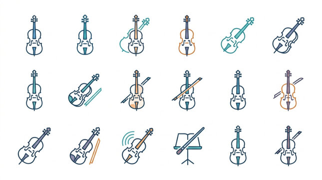 Collection of Violin and Cello Icons Musical Instruments.