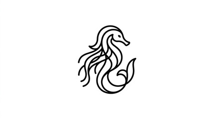 Elegant seahorse line art illustration with flowing mane. © Fetsasa