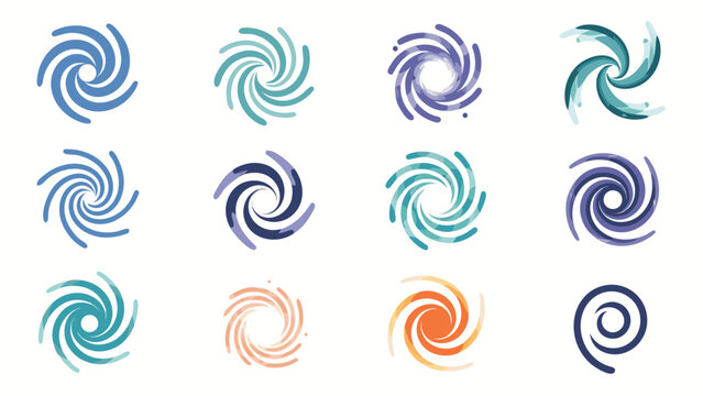 Collection of abstract swirling vortex and spiral graphic design elements