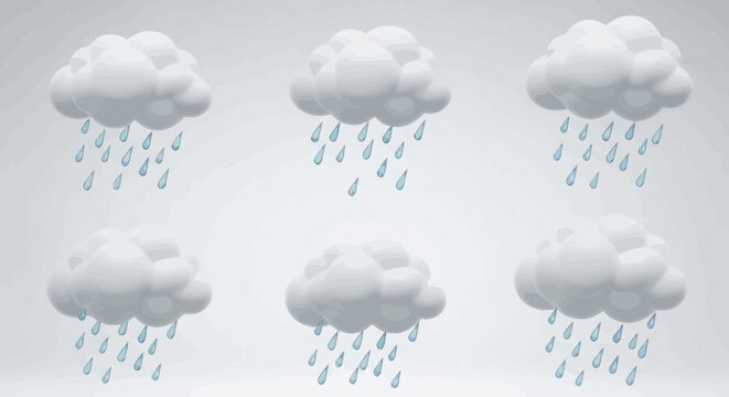 Six Rain Clouds with Precipitation.