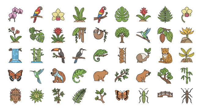 Collection of Cartoon Animals and Plants.