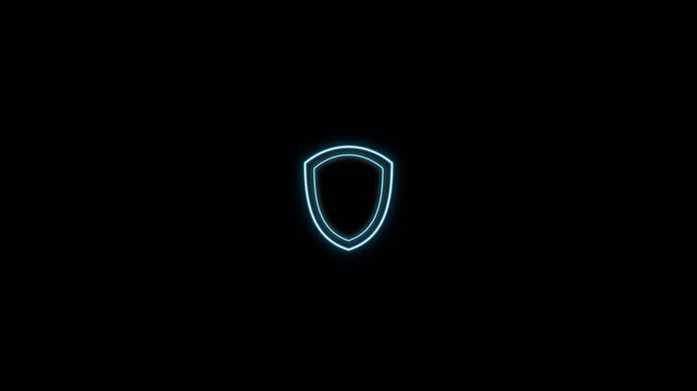 Glowing Blue Neon Shield Icon on Black Background