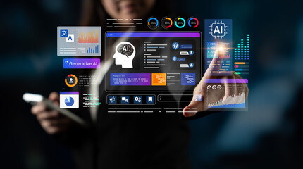 Obraz premium AI analytics dashboard interface for monitoring performance and data insights. Dashboard metrics, dashboard reporting, dashboard automation, visualization for enterprise platforms. Corpus