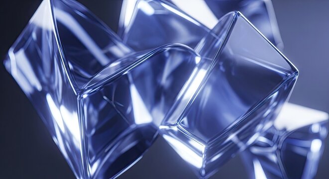 Transparent blue crystal cubes reflecting light in abstract composition.