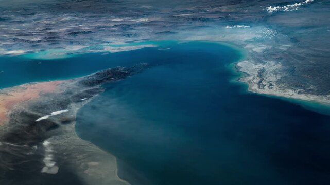 High Altitude Satellite View of the Strait of Hormuz and Iranian Coastline from Space