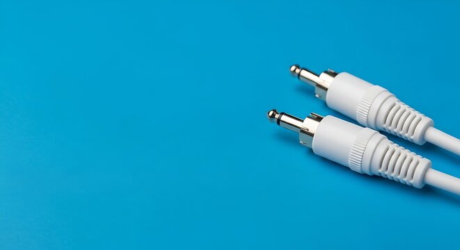 Audio cable connectors closeup with copy space