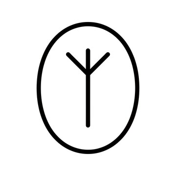 Algiz Rune Symbol Black Outline on White Background.