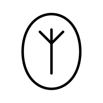 Algiz Rune Symbol Black Outline on White Background.