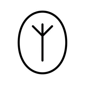 Algiz Rune Symbol Black Outline on White Background.