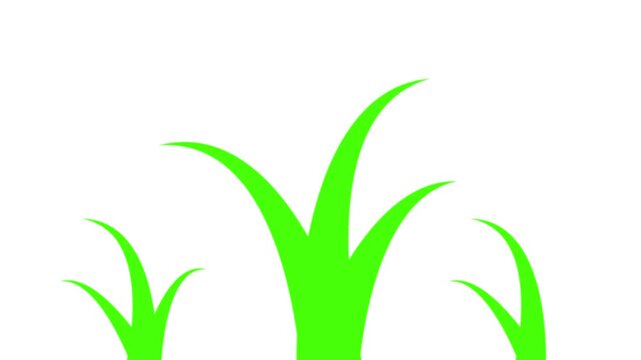 2D animation of vibrant green grass tufts growing individually from left to right on a white background.