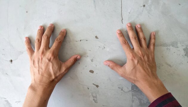 A Person ' S Hands On A Concrete Wall