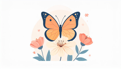 Fototapeta premium Minimal butterfly flower vecto