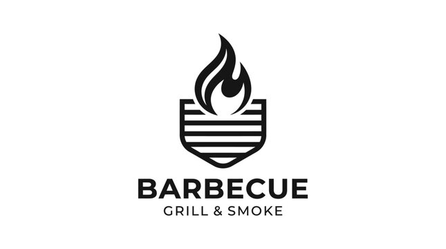 Barbecue grill logo with flame.