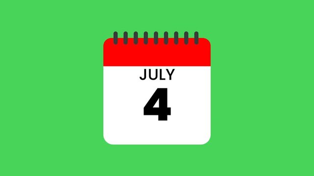 Animated Calendar Flipping to July 4th Independence Day Event Countdown