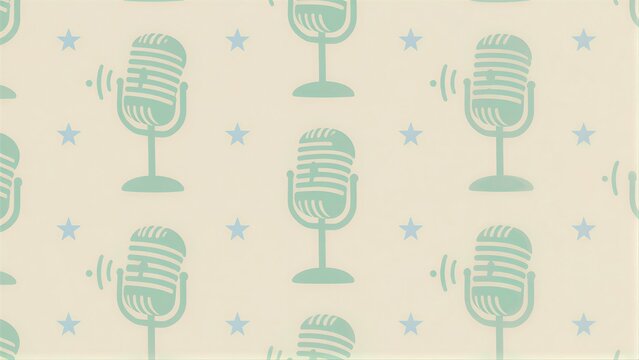 Vintage microphones with stars nostalgic audio design pattern.