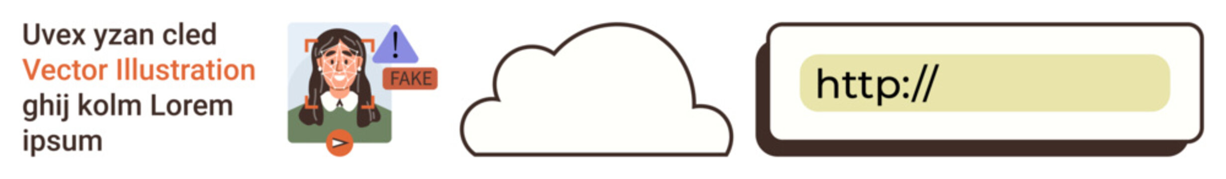 Cybersecurity, data protection, online security, internet threats, risk management, web communication. Warning sign, cloud outline HTTP link bar. Cybersecurity and data protection concept