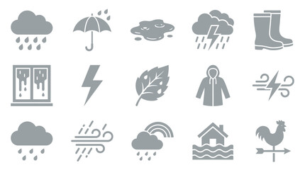 Obraz premium Collection of weather icons representing rain, storm, wind, and other meteorological phenomena.