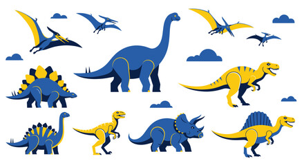 Dinosaurs and flying reptiles illustration. © Crit