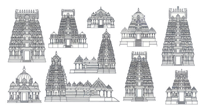 Hindu temple towers and structures.