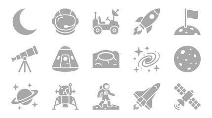 Collection of flat icons representing space exploration and celestial bodies. © yuanita