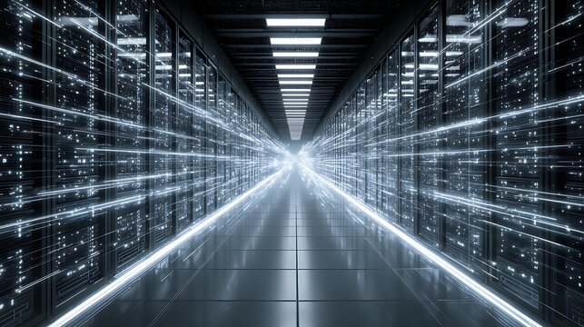 Modern server room with glowing lights