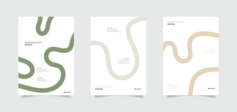 Minimalist poster template set with abstract organic wavy lines, modern a4 brochure cover design vector illustration for corporate flyer, annual report, presentation layout, and wall art decor