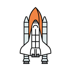 Fototapeta premium Iconic space shuttle rocket icon, NASA space mission illustration, flat vector design on white background.