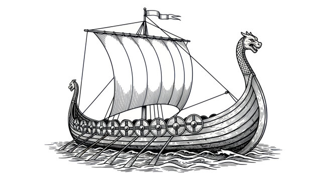 Viking ship sailing on water.