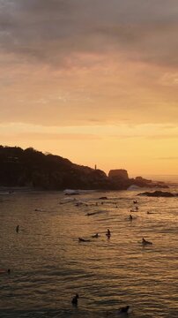 Cinematic Golden Hour Drone Shot of Zicatela Surf Beach in Oaxaca Mexico