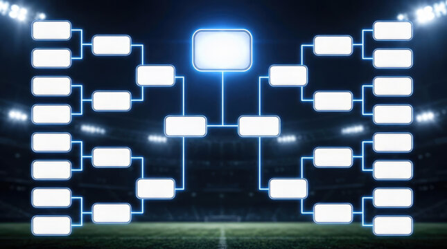 Digital Tournament Bracket on Illuminated Night Stadium Field