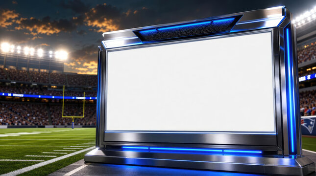 Large Blank Digital Scoreboard in Football Stadium for Ad Mockup