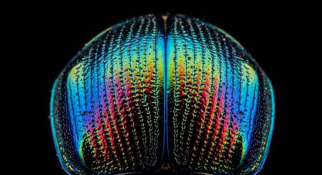 Extreme Macro Photography of a Jewel Beetles Iridescent Elytra.