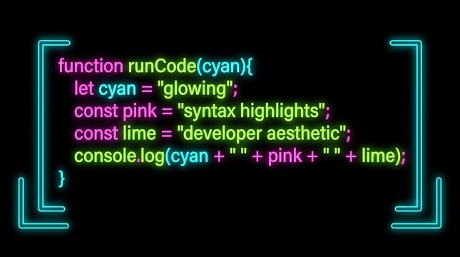 Minimalist neon line art of a coding window with glowing syntax highlights and developer aesthetic in a widescreen cinematic composition.