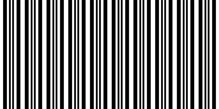 Monochrome bar code inspired seamless pattern with binary vertical stripe texture, simple abstract tech vector background for packaging layouts, posters and minimalist wallpapers