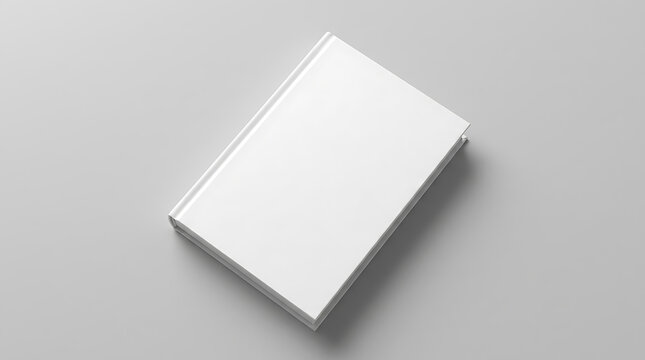 Blank white hardcover book mockup on a neutral gray background for design presentation