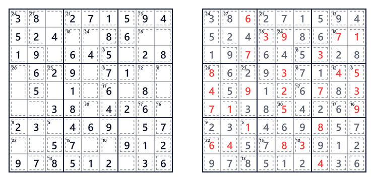 Killer Sudoku Puzzle #1 - Easy Level with Solution | Printable  