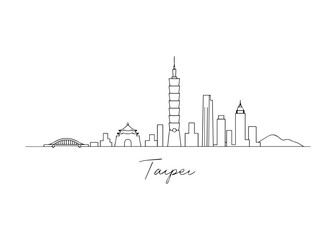 Fototapeta premium Taipei city skyline hand drawn Vector hand-drawn naive city skyline on a white background
