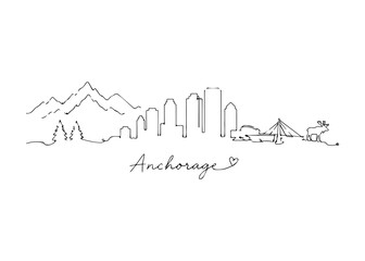 Obraz premium Anchorage city skyline hand drawn Vector hand-drawn naive city skyline on a white background