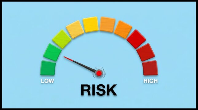 High-risk assessment gauge illustration with a needle pointing to the danger zone, symbolizing potential threats and urgent warnings
